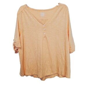 CHICO'S Orange Slub Knit Henley Neck Elbow Sleeve T-Shirt Size 4 (XXL)